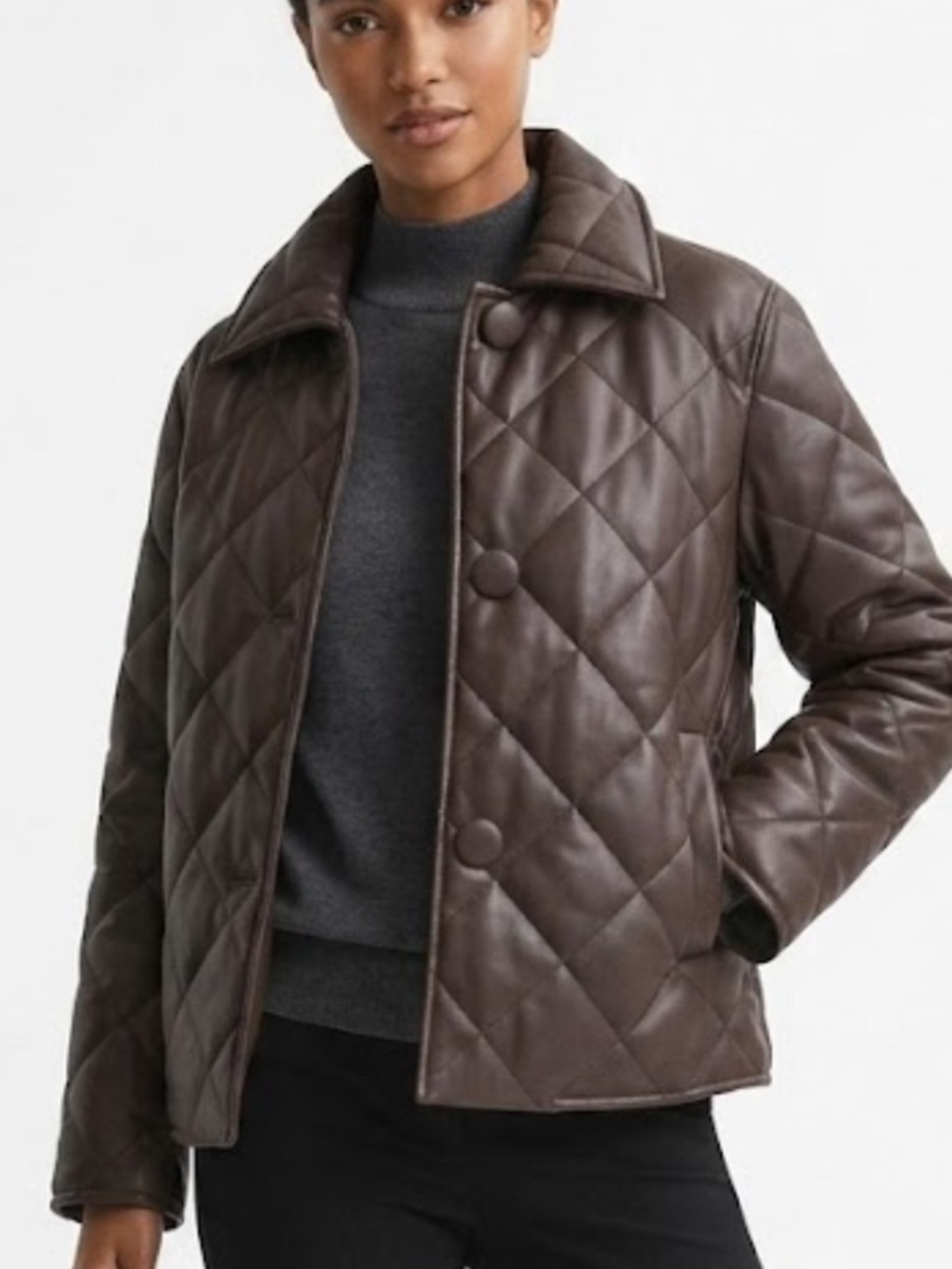 Banana Republic Quilted Brown Faux Leather Trench Jacket